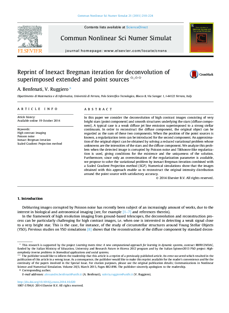 Reprint of Inexact Bregman iteration for deconvolution of superimposed extended and point sources 