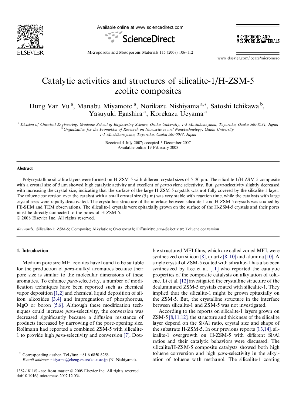 Catalytic activities and structures of silicalite-1/H-ZSM-5 zeolite composites