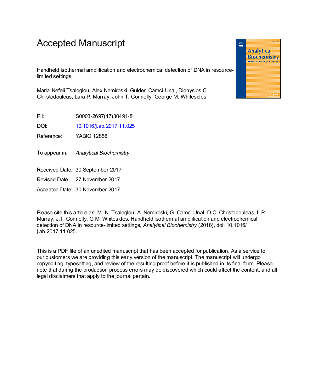 Handheld isothermal amplification and electrochemical detection of DNA in resource-limited settings