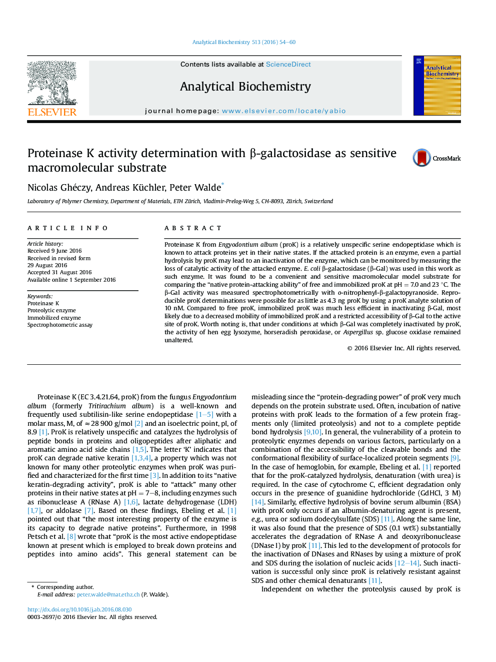 Proteinase K activity determination with Î²-galactosidase as sensitive macromolecular substrate