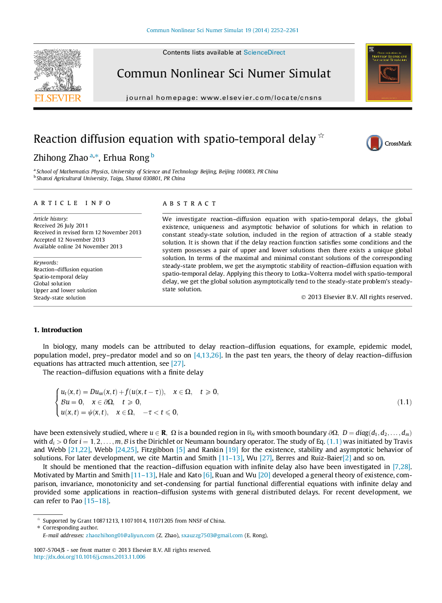 Reaction diffusion equation with spatio-temporal delay 