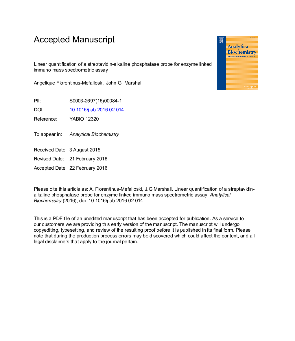 اندازه گیری خطی یک پروب استپاتیدین-آلکالن فسفاتاز برای آزمایش اسپکترومتر جرم ایمنی 