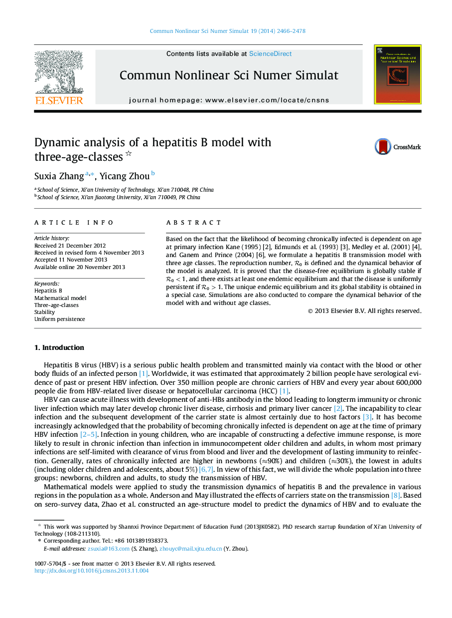 Dynamic analysis of a hepatitis B model with three-age-classes 