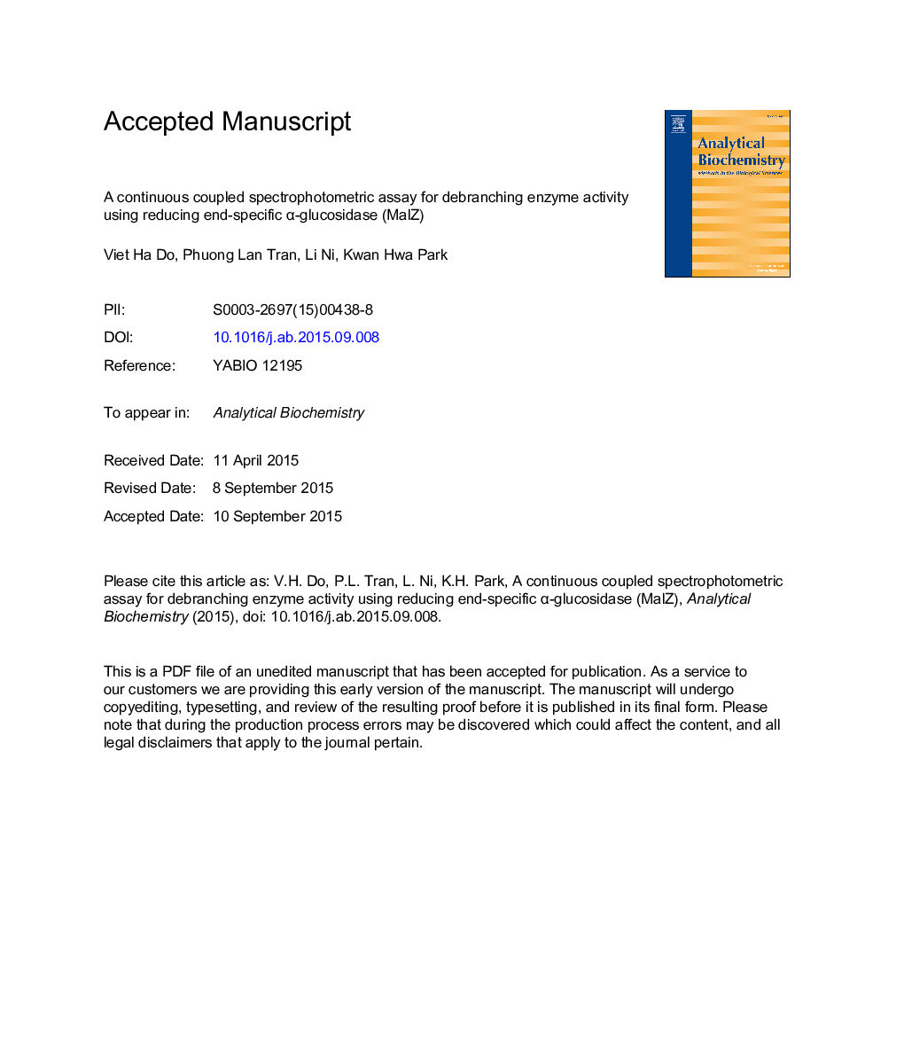 A continuous coupled spectrophotometric assay for debranching enzyme activity using reducing end-specific Î±-glucosidase