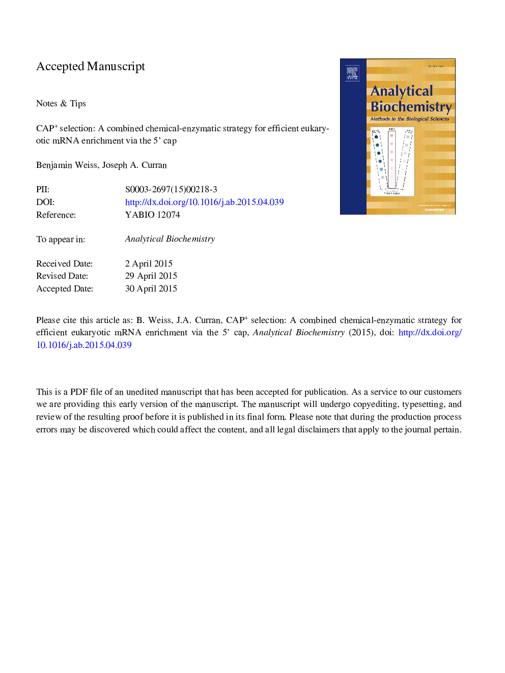 CAP+ selection: A combined chemical-enzymatic strategy for efficient eukaryotic messenger RNA enrichment via the 5â² cap