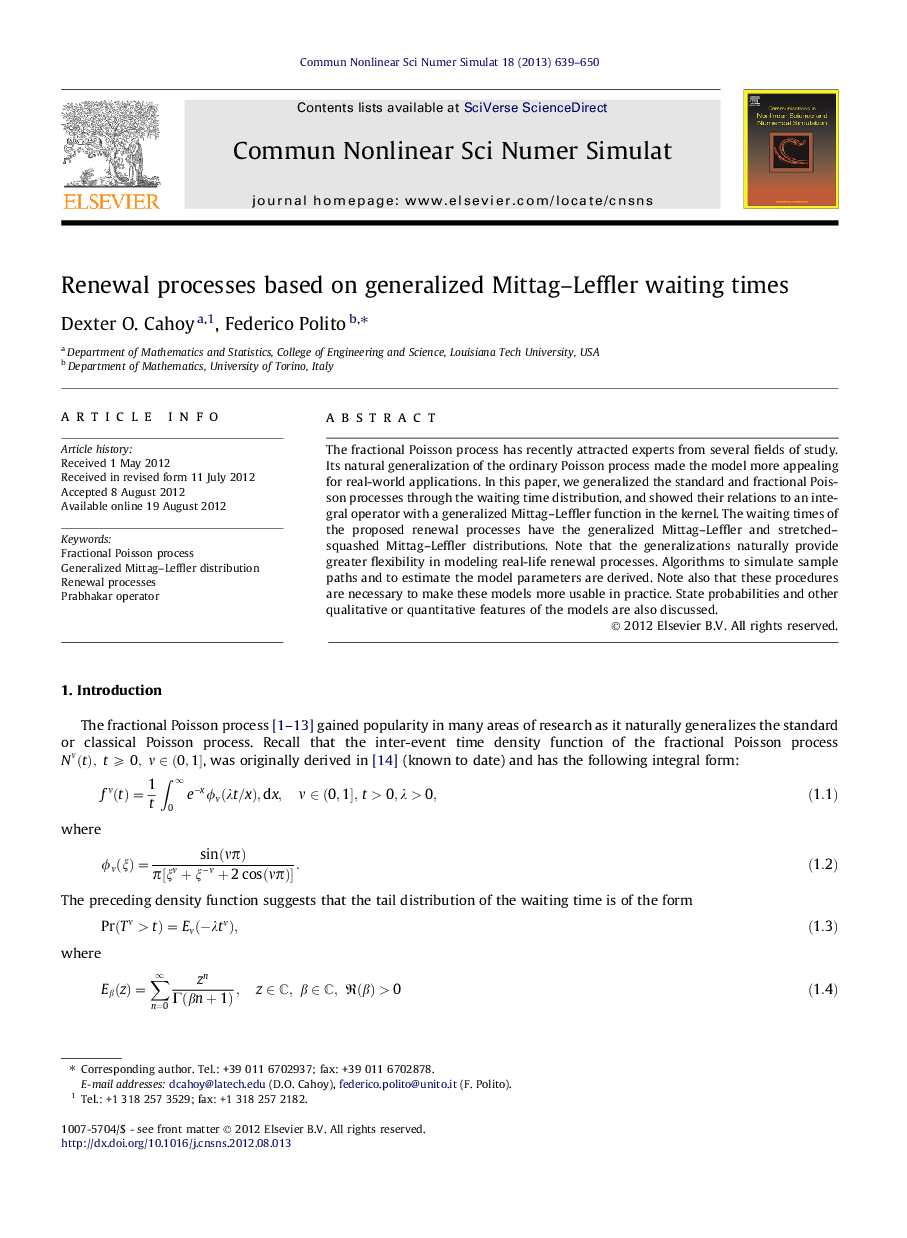 Renewal processes based on generalized Mittag–Leffler waiting times