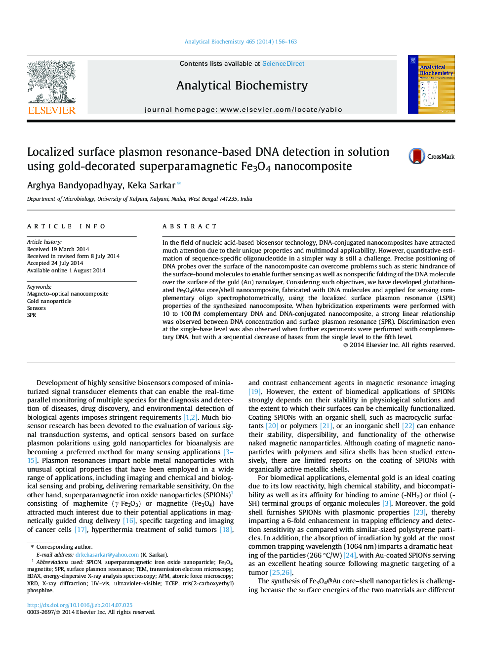 RETRACTED: Localized surface plasmon resonance-based DNA detection in solution using gold-decorated superparamagnetic Fe3O4 nanocomposite