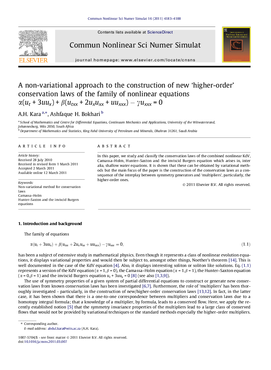 A non-variational approach to the construction of new 'higher-order' conservation laws of the family of nonlinear equations Î±(utÂ +Â 3uux)Â +Â Î²(utxxÂ +Â 2uxuxxÂ +Â uuxxx)Â âÂ Î³uxxxÂ =Â 0
