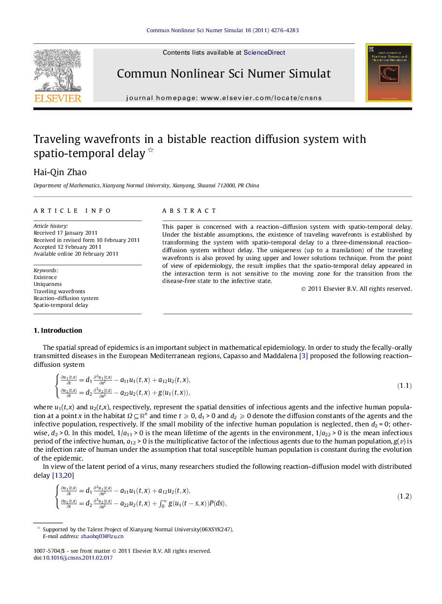 Traveling wavefronts in a bistable reaction diffusion system with spatio-temporal delay