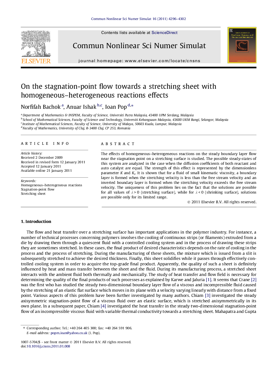 On the stagnation-point flow towards a stretching sheet with homogeneous–heterogeneous reactions effects