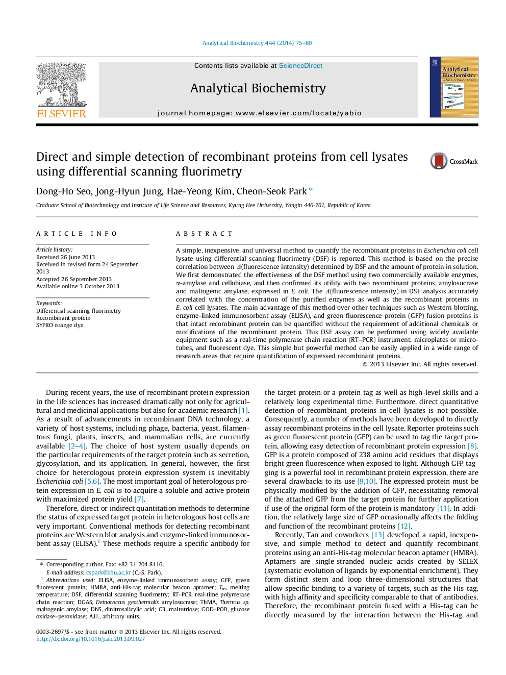 Direct and simple detection of recombinant proteins from cell lysates using differential scanning fluorimetry