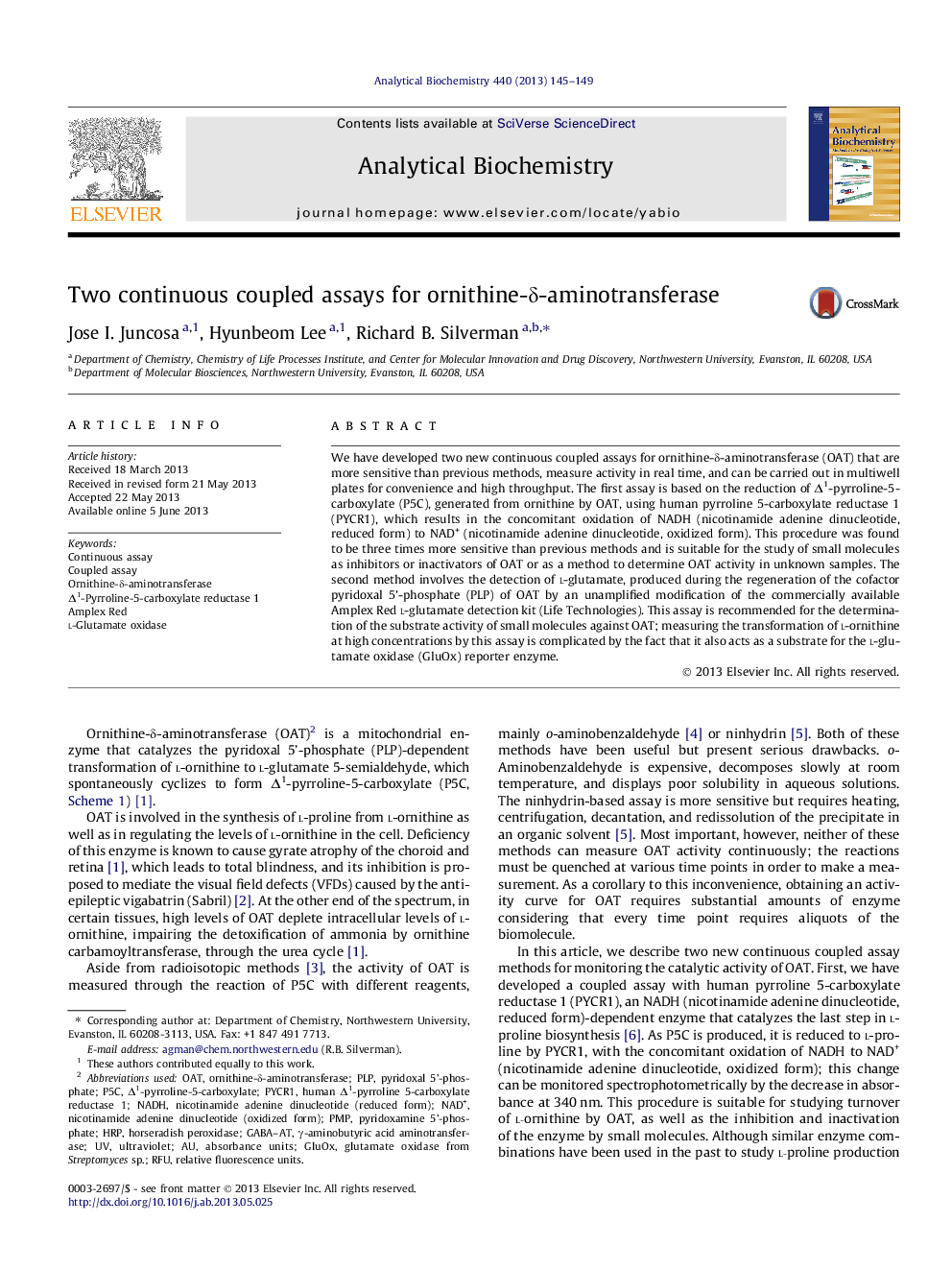 Two continuous coupled assays for ornithine-Î´-aminotransferase