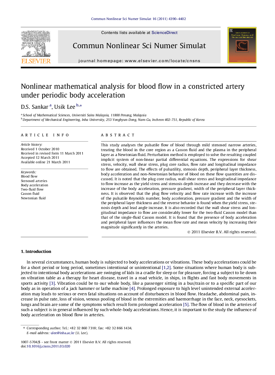 Nonlinear mathematical analysis for blood flow in a constricted artery under periodic body acceleration