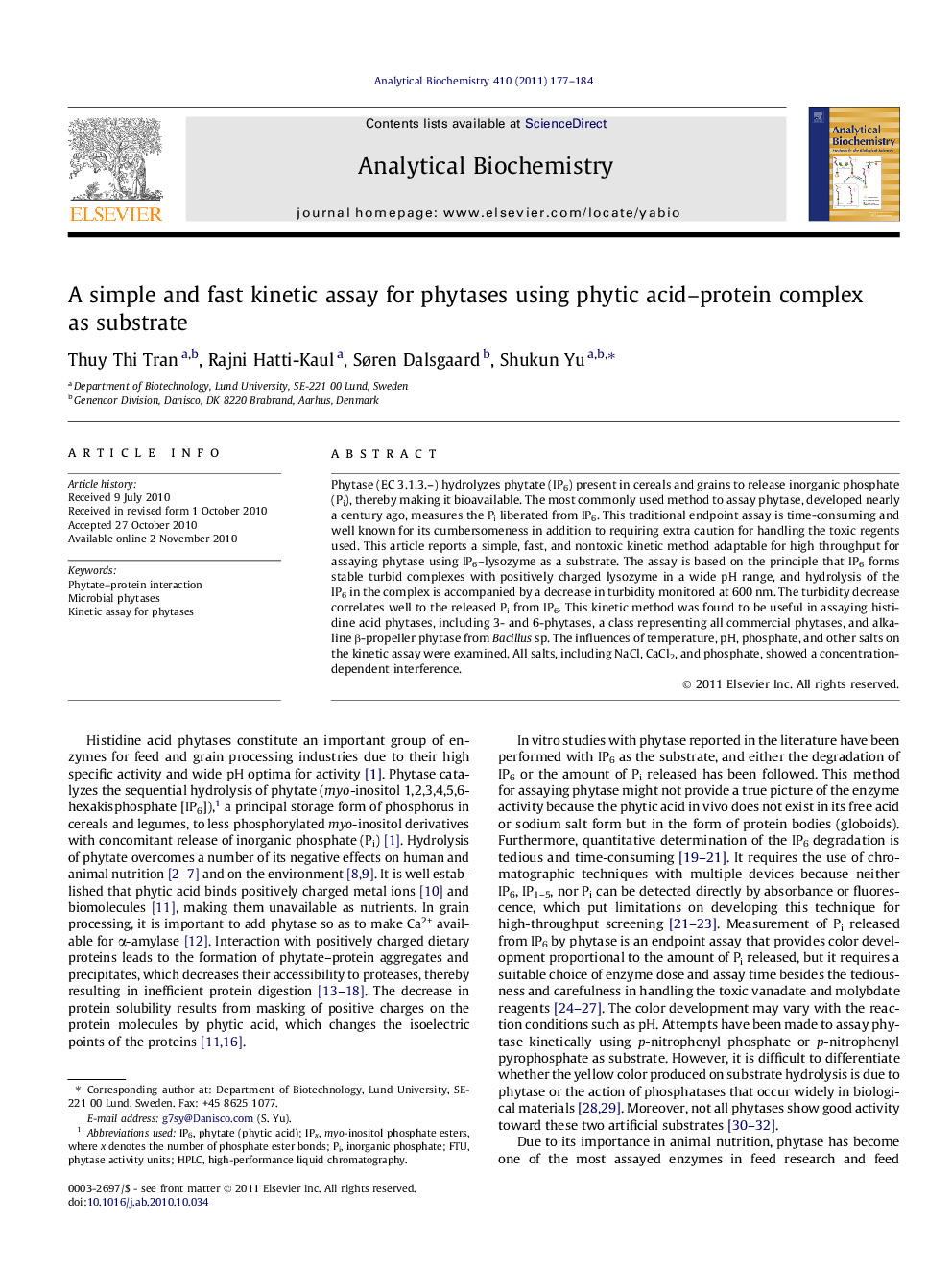 A simple and fast kinetic assay for phytases using phytic acid-protein complex as substrate