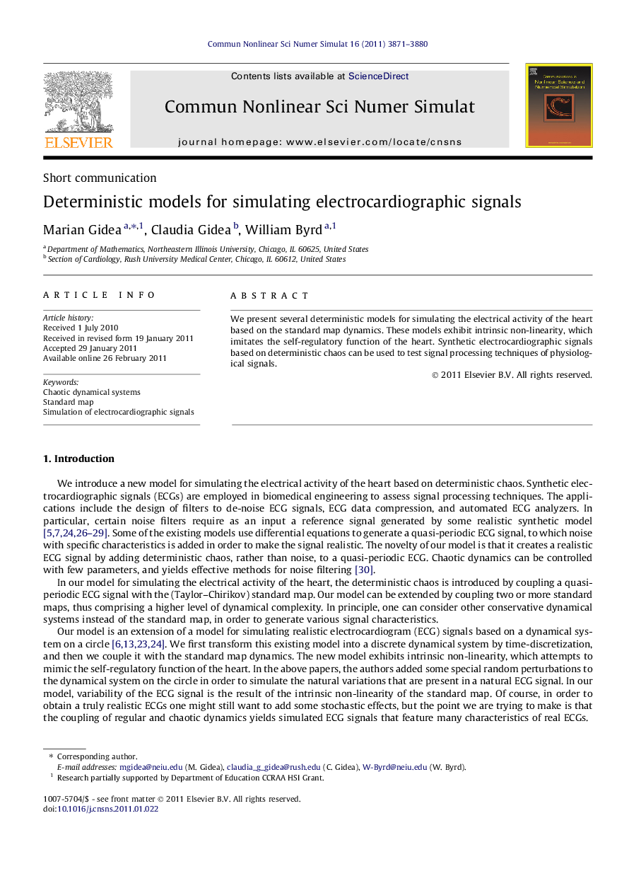 Deterministic models for simulating electrocardiographic signals