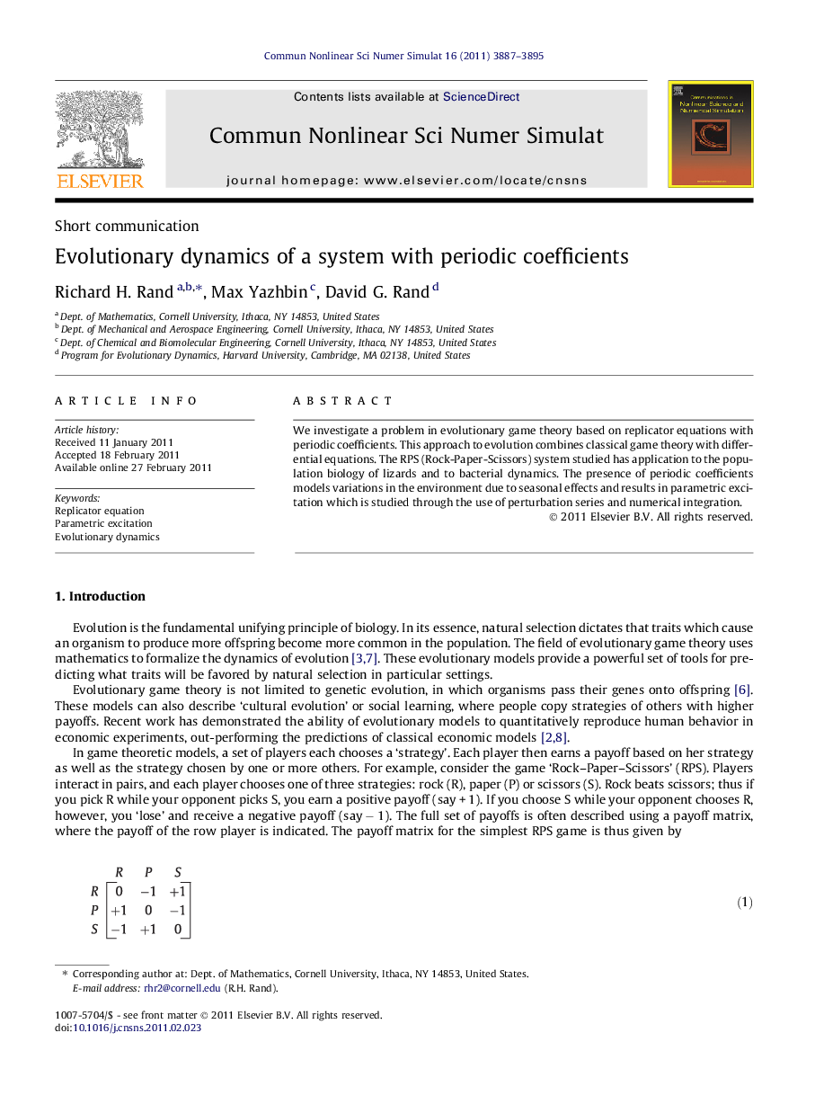 Evolutionary dynamics of a system with periodic coefficients