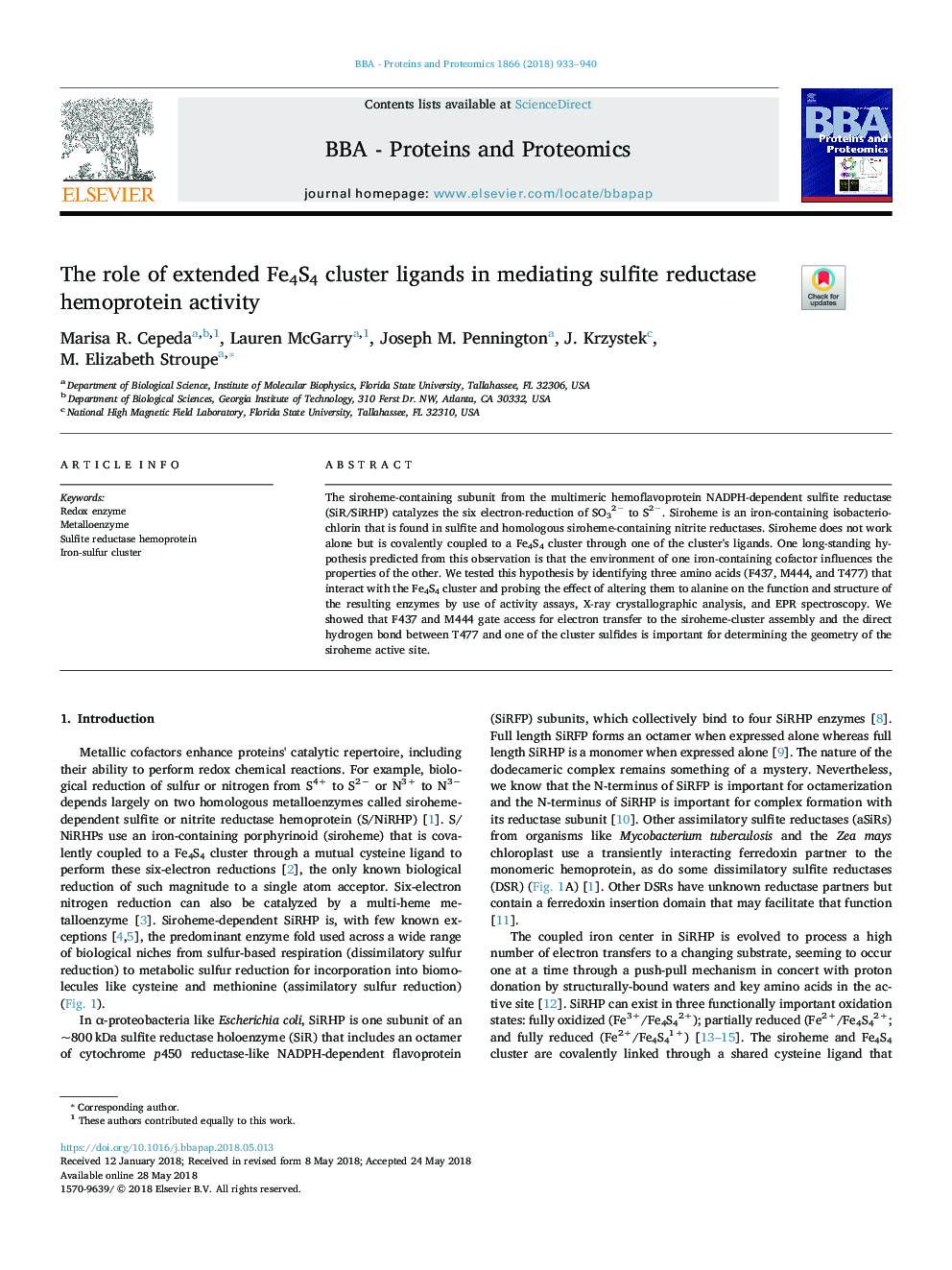 The role of extended Fe4S4 cluster ligands in mediating sulfite reductase hemoprotein activity