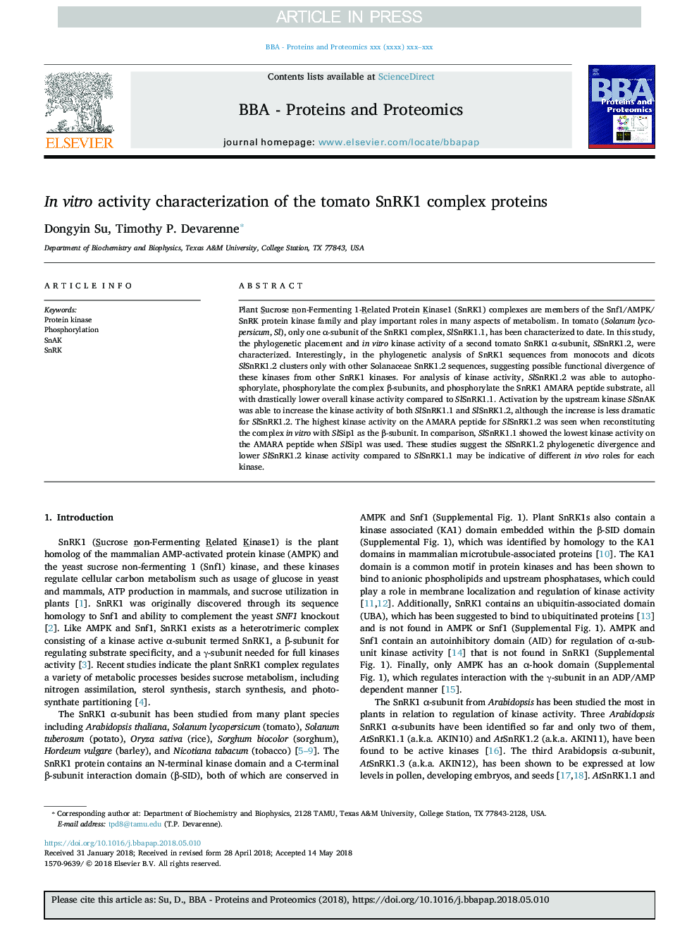 In vitro activity characterization of the tomato SnRK1 complex proteins