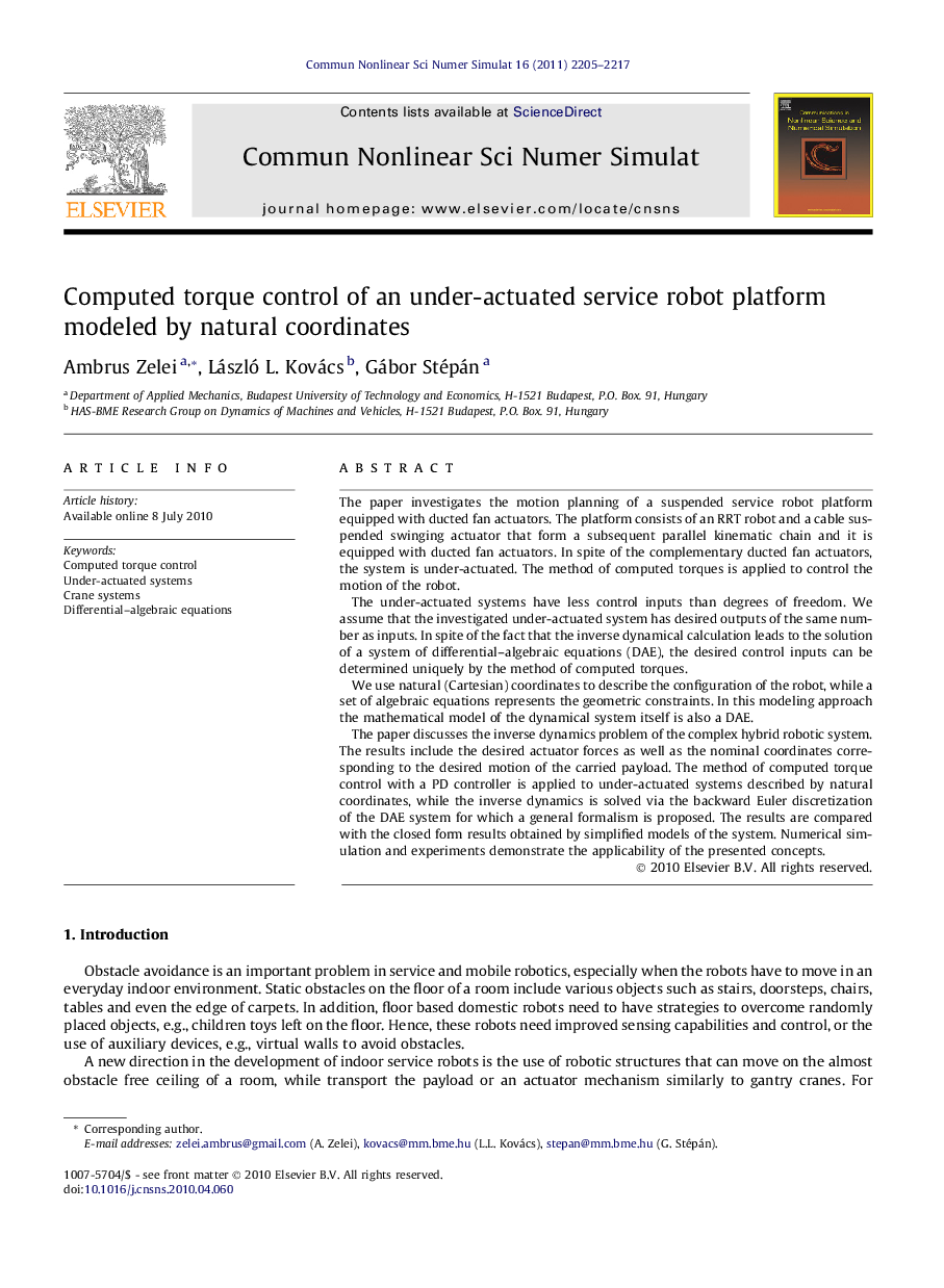 Computed torque control of an under-actuated service robot platform modeled by natural coordinates