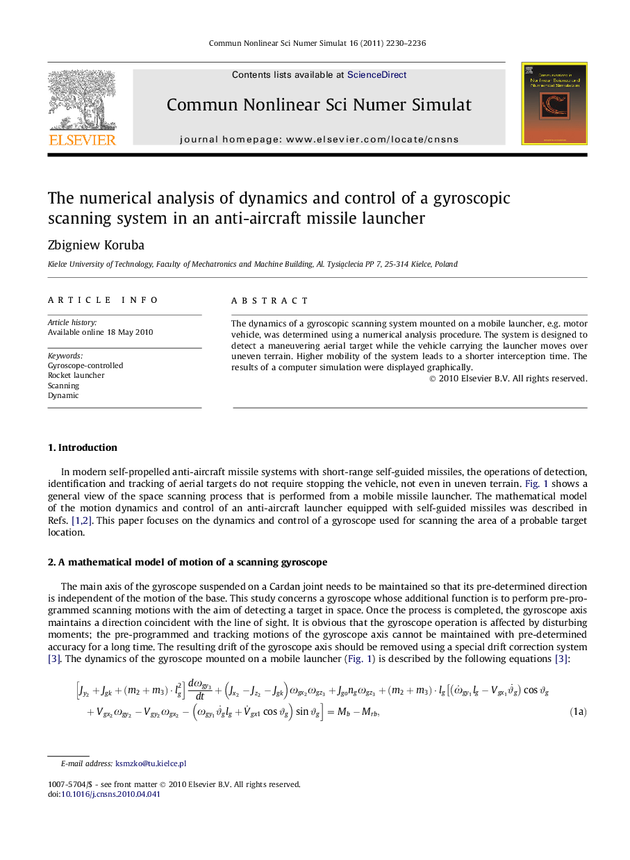 The numerical analysis of dynamics and control of a gyroscopic scanning system in an anti-aircraft missile launcher