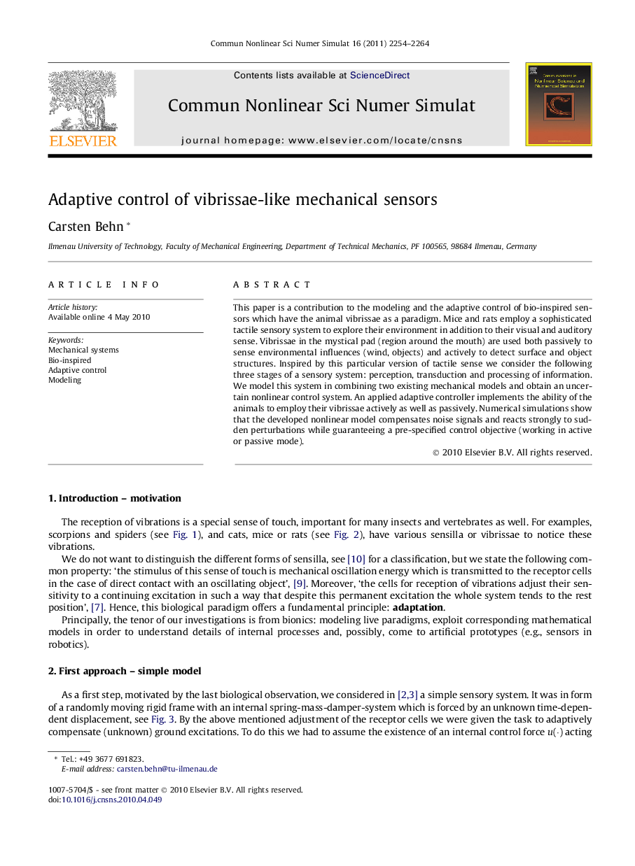 Adaptive control of vibrissae-like mechanical sensors