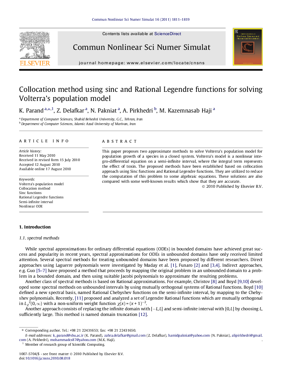 Collocation method using sinc and Rational Legendre functions for solving Volterra’s population model