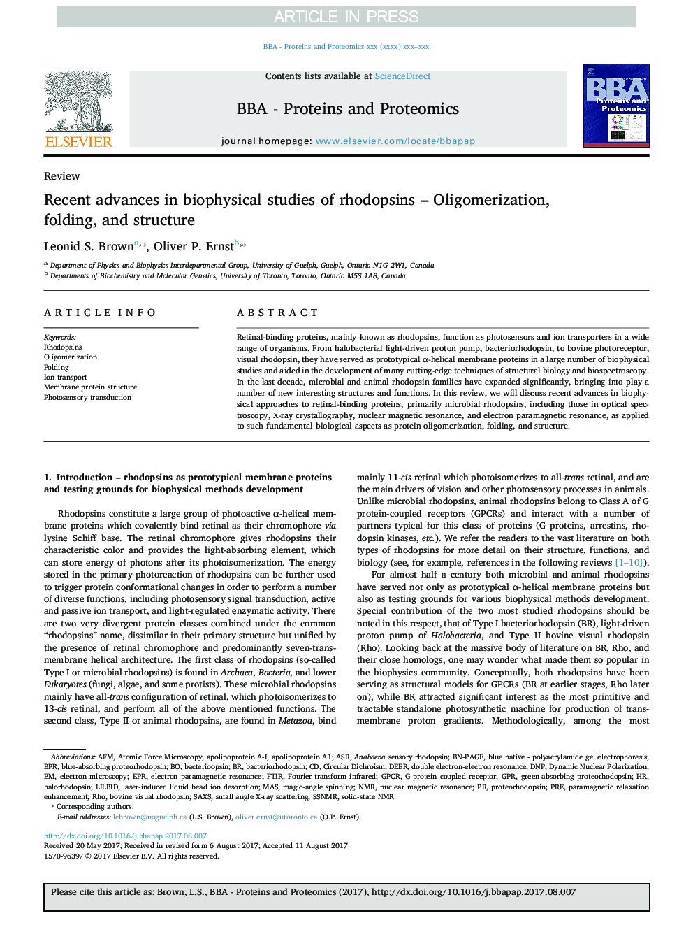 Recent advances in biophysical studies of rhodopsins - Oligomerization, folding, and structure