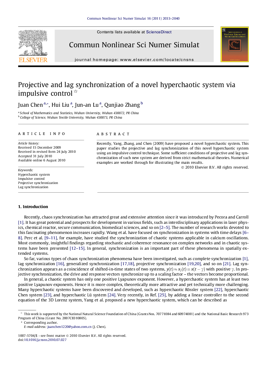 Projective and lag synchronization of a novel hyperchaotic system via impulsive control 