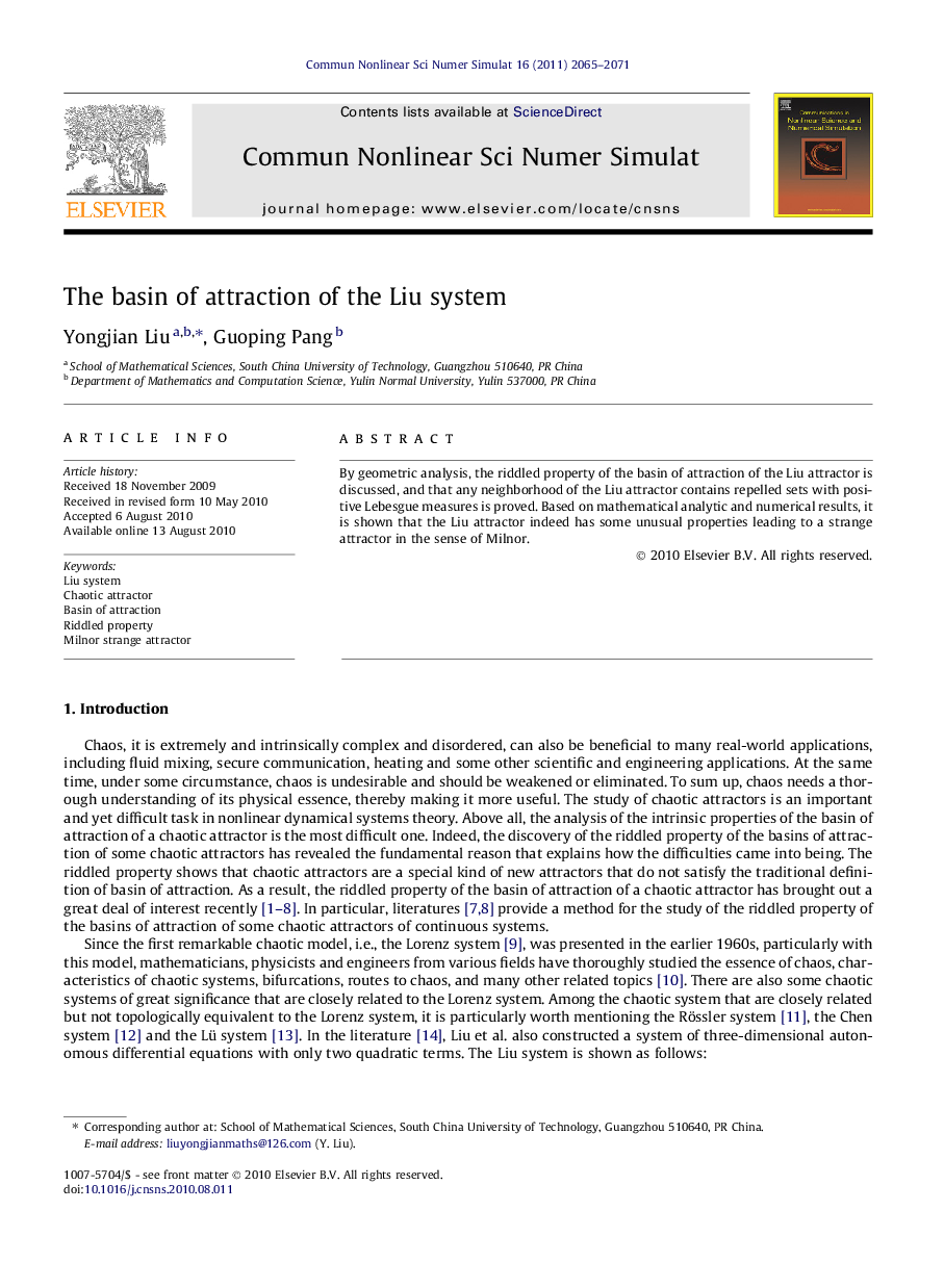 The basin of attraction of the Liu system