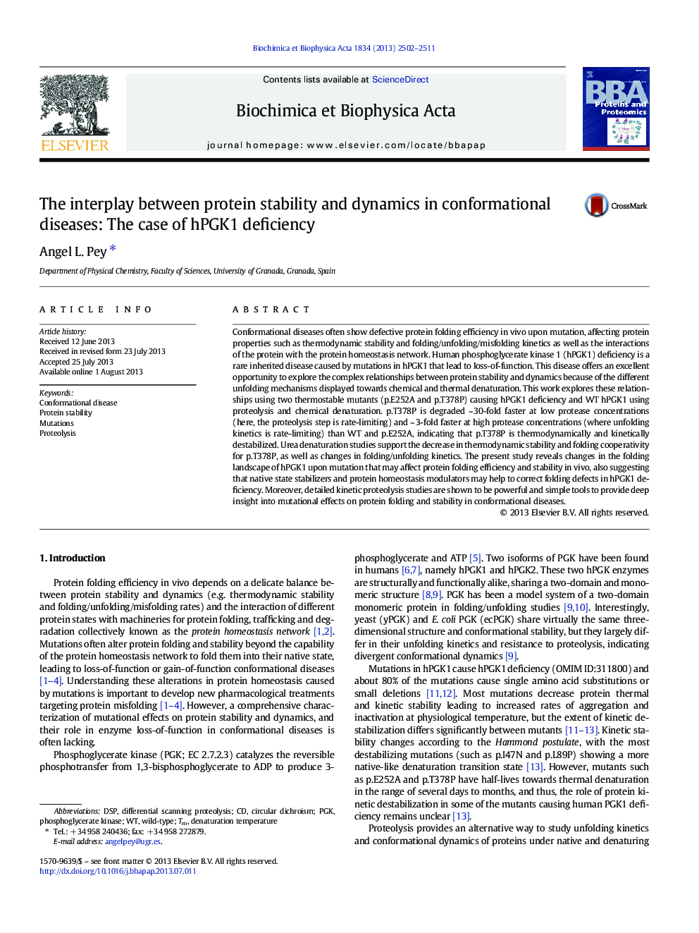 The interplay between protein stability and dynamics in conformational diseases: The case of hPGK1 deficiency