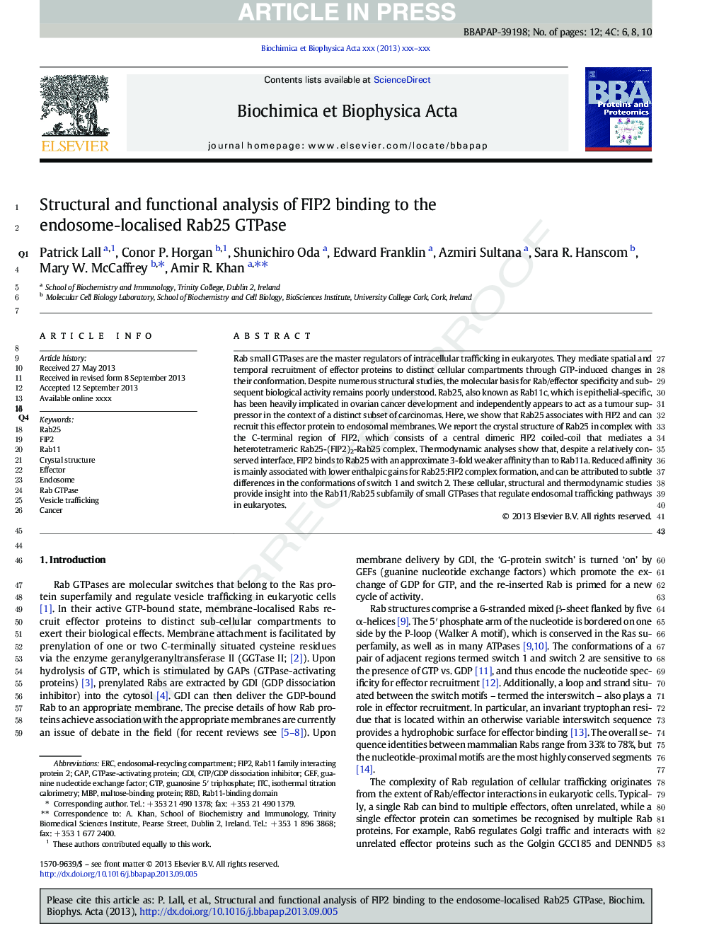 Structural and functional analysis of FIP2 binding to the endosome-localised Rab25 GTPase