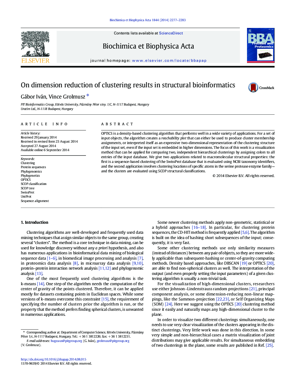 On dimension reduction of clustering results in structural bioinformatics