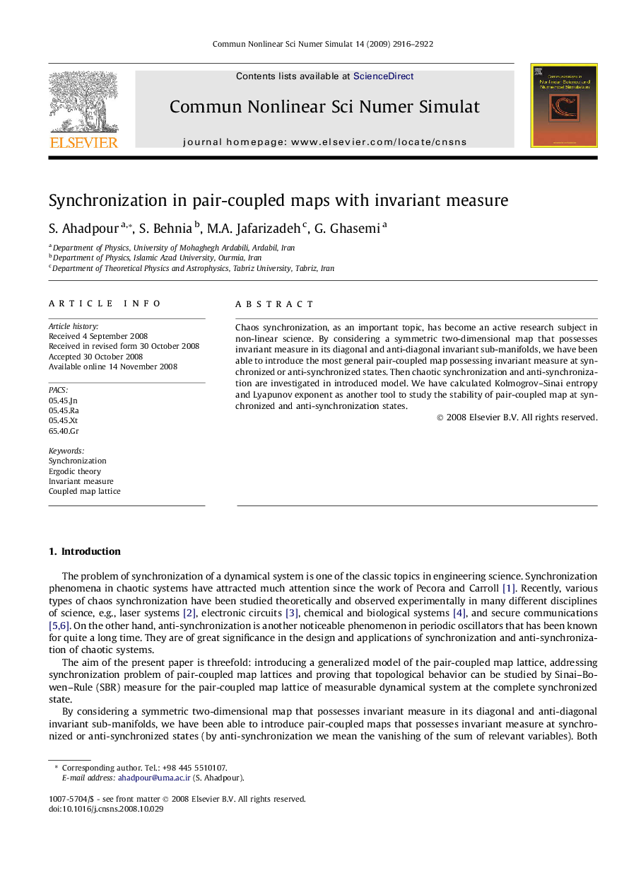 Synchronization in pair-coupled maps with invariant measure