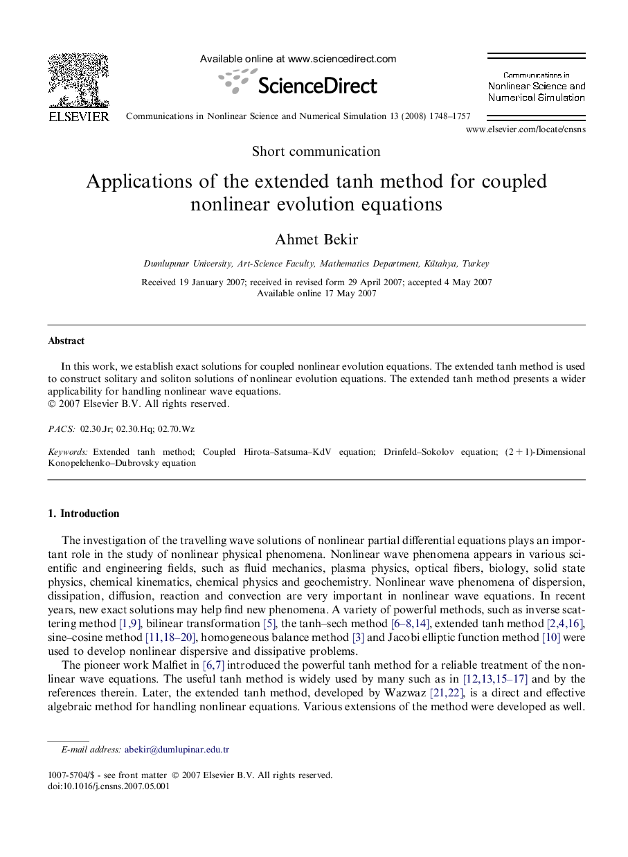 Applications of the extended tanh method for coupled nonlinear evolution equations