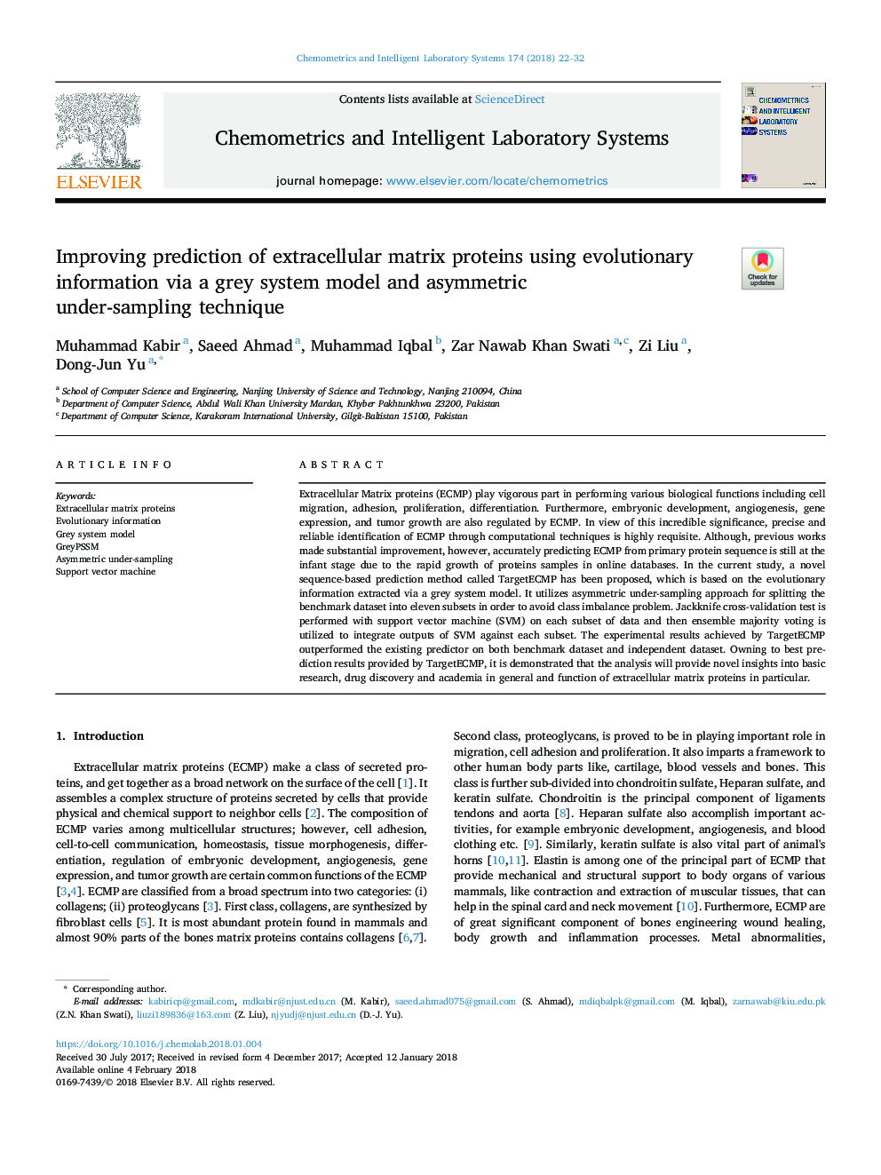 Improving prediction of extracellular matrix proteins using evolutionary information via a grey system model and asymmetric under-sampling technique