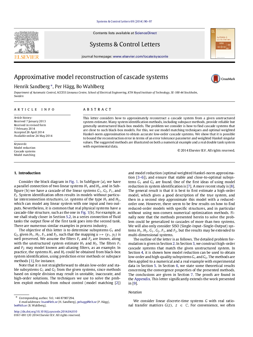 Approximative model reconstruction of cascade systems