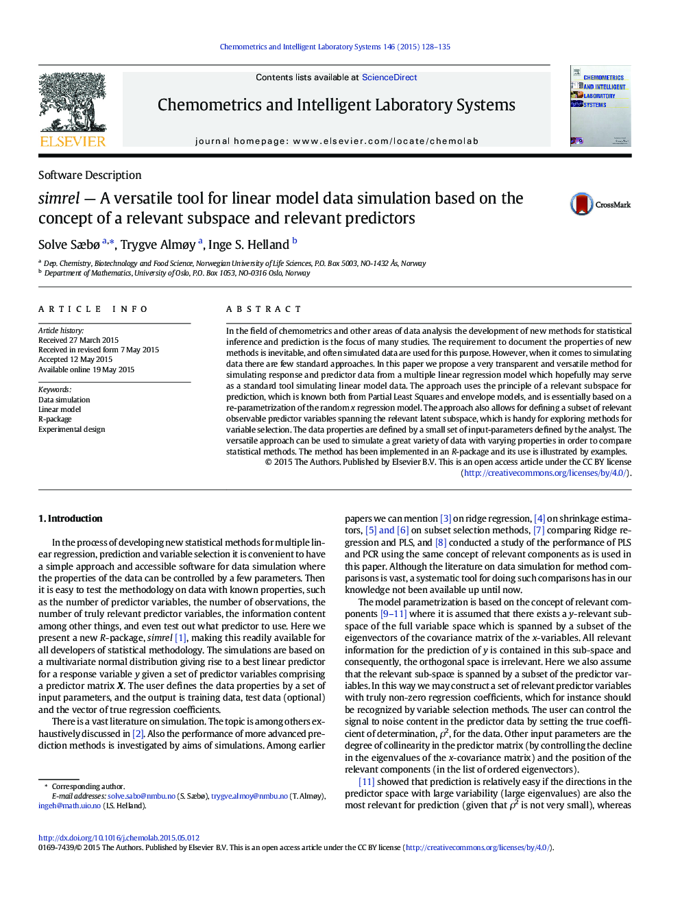 simrel - A versatile tool for linear model data simulation based on the concept of a relevant subspace and relevant predictors