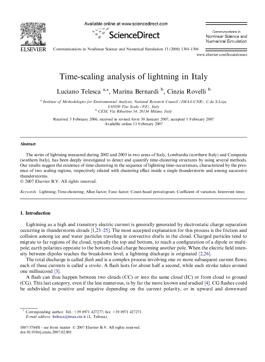 Time-scaling analysis of lightning in Italy