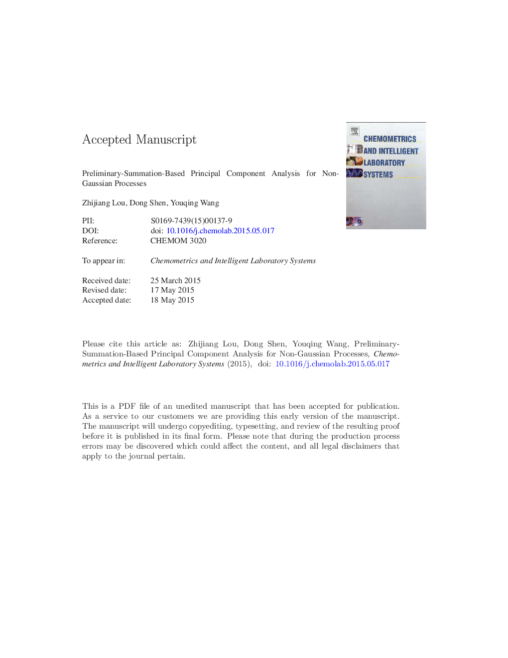 Preliminary-summation-based principal component analysis for non-Gaussian processes