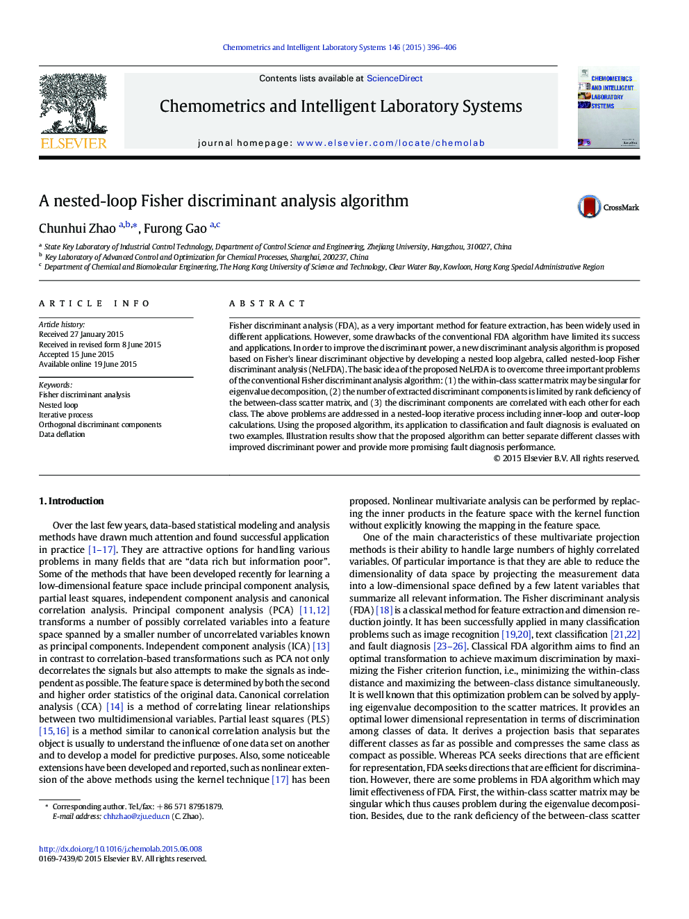 A nested-loop Fisher discriminant analysis algorithm