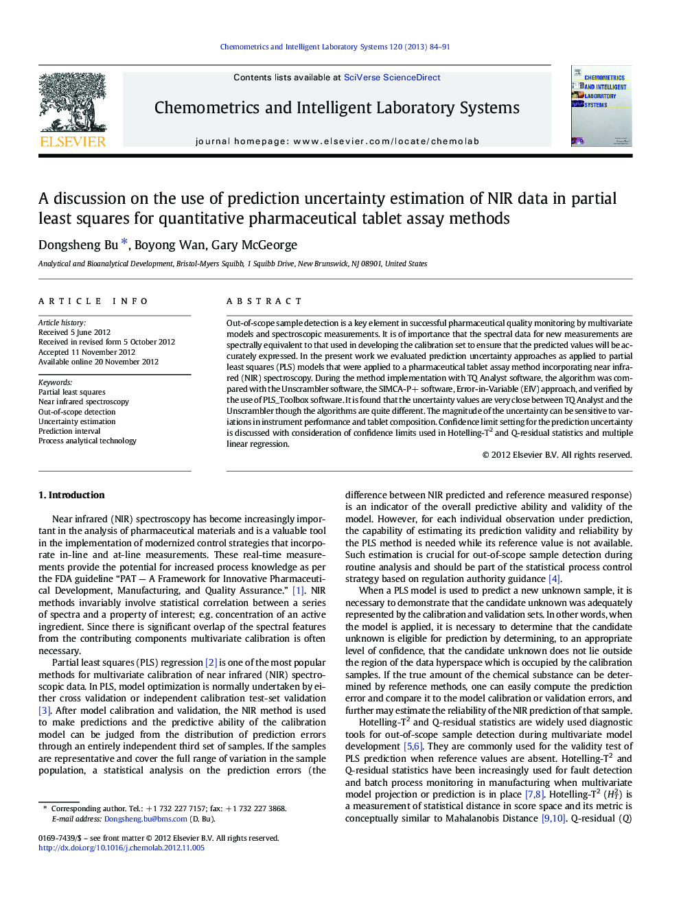 A discussion on the use of prediction uncertainty estimation of NIR data in partial least squares for quantitative pharmaceutical tablet assay methods