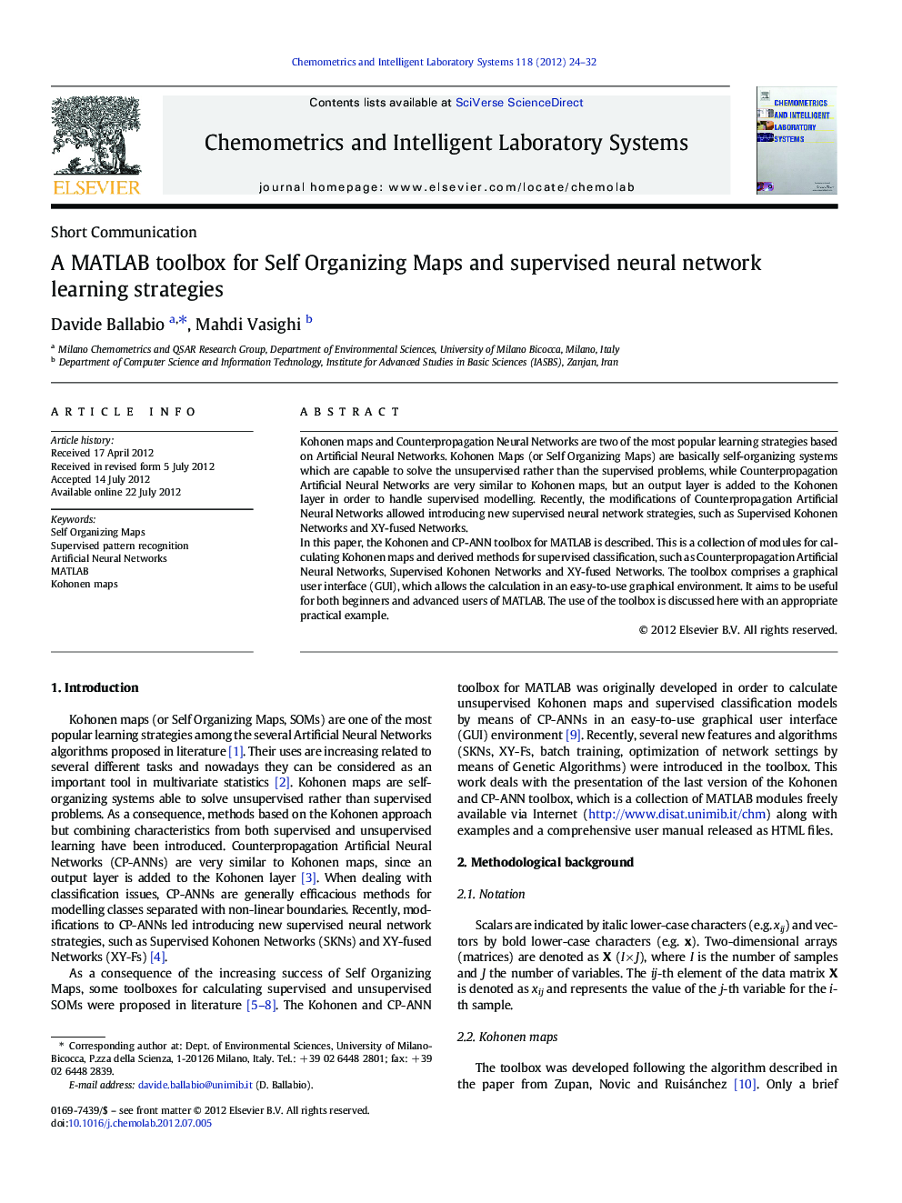 A MATLAB toolbox for Self Organizing Maps and supervised neural network learning strategies