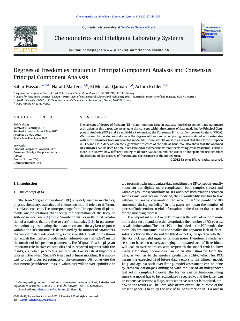 Degrees of freedom estimation in Principal Component Analysis and Consensus Principal Component Analysis