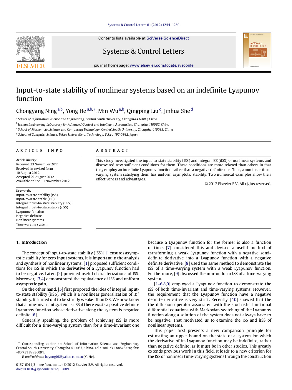 Input-to-state stability of nonlinear systems based on an indefinite Lyapunov function