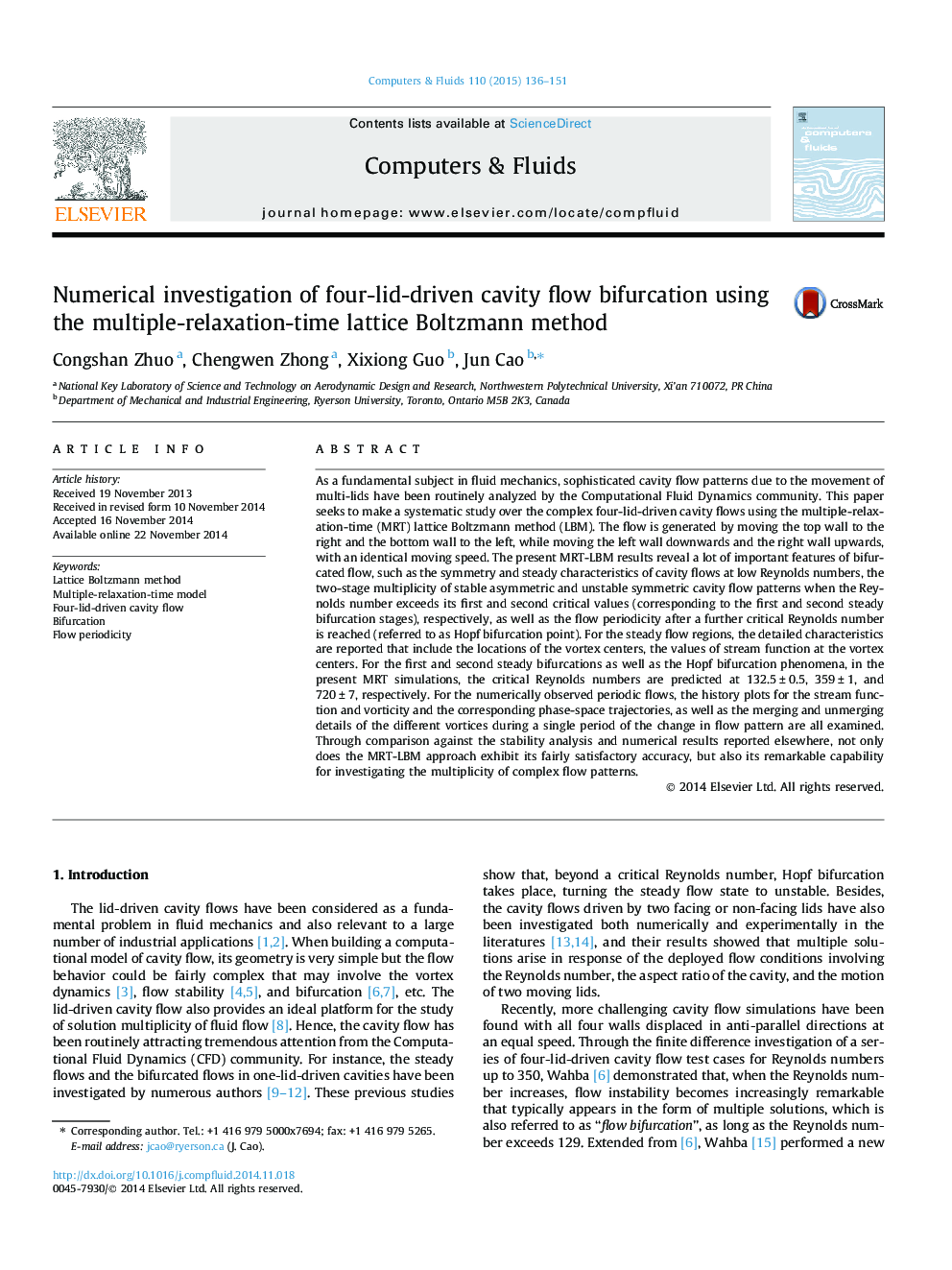 Numerical investigation of four-lid-driven cavity flow bifurcation using the multiple-relaxation-time lattice Boltzmann method