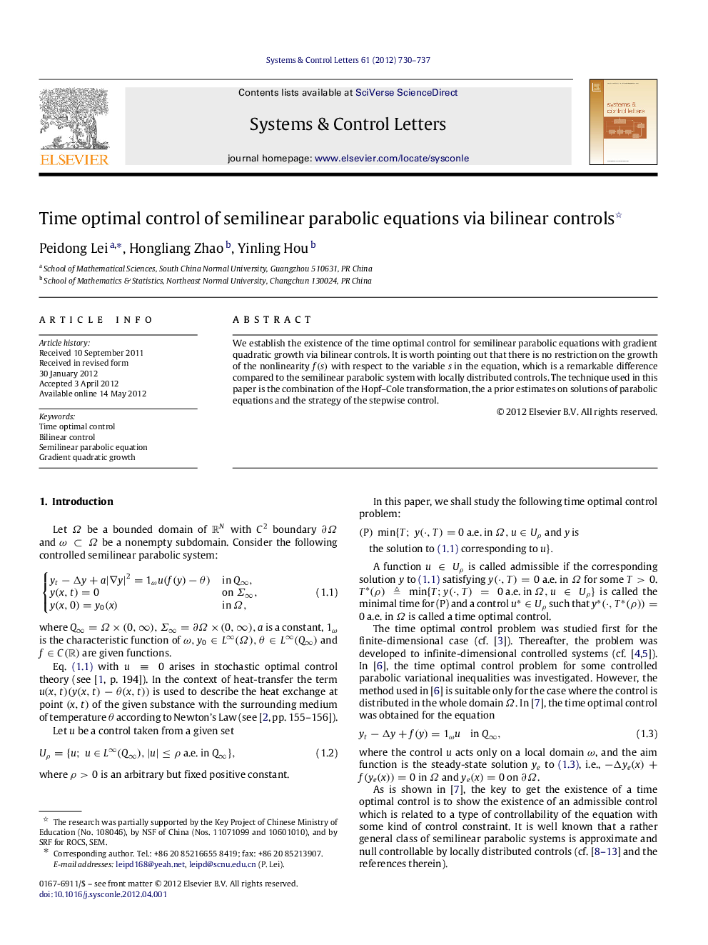 Time optimal control of semilinear parabolic equations via bilinear controls 