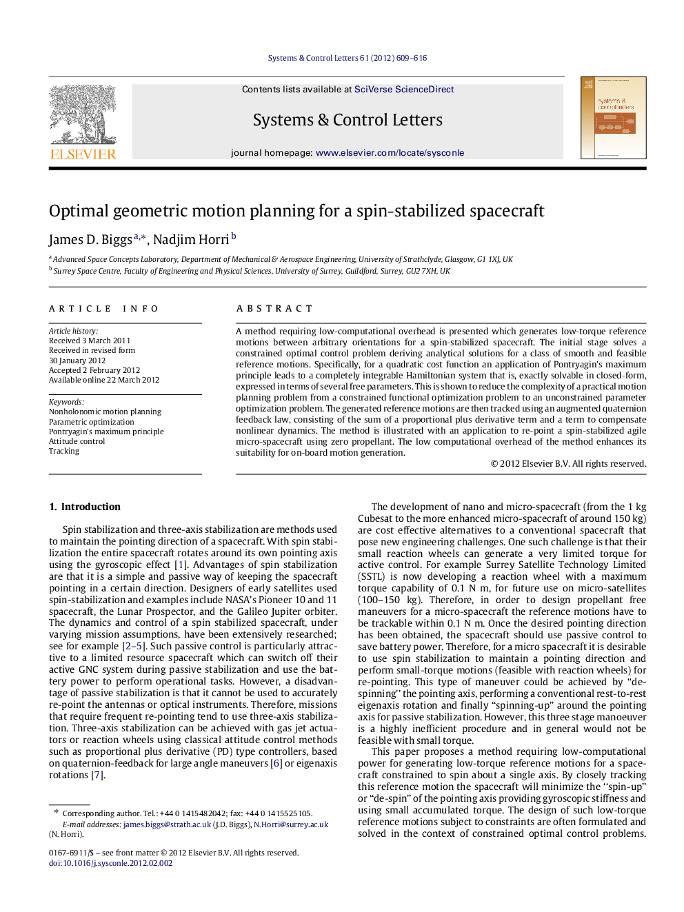 Optimal geometric motion planning for a spin-stabilized spacecraft