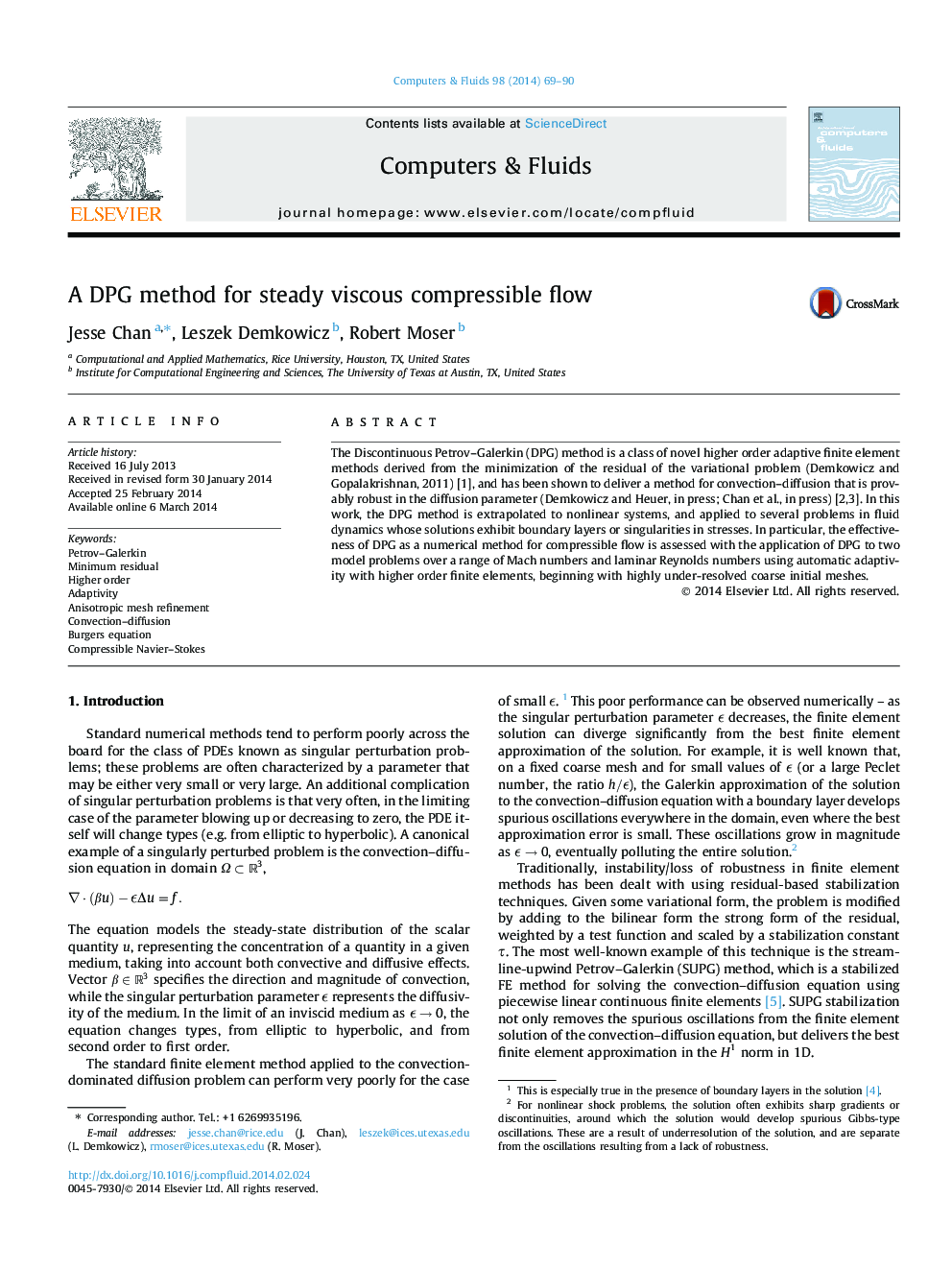 عکس صفحه اول مقاله: A DPG method for steady viscous compressible flow A DPG method for steady viscous compressible flow