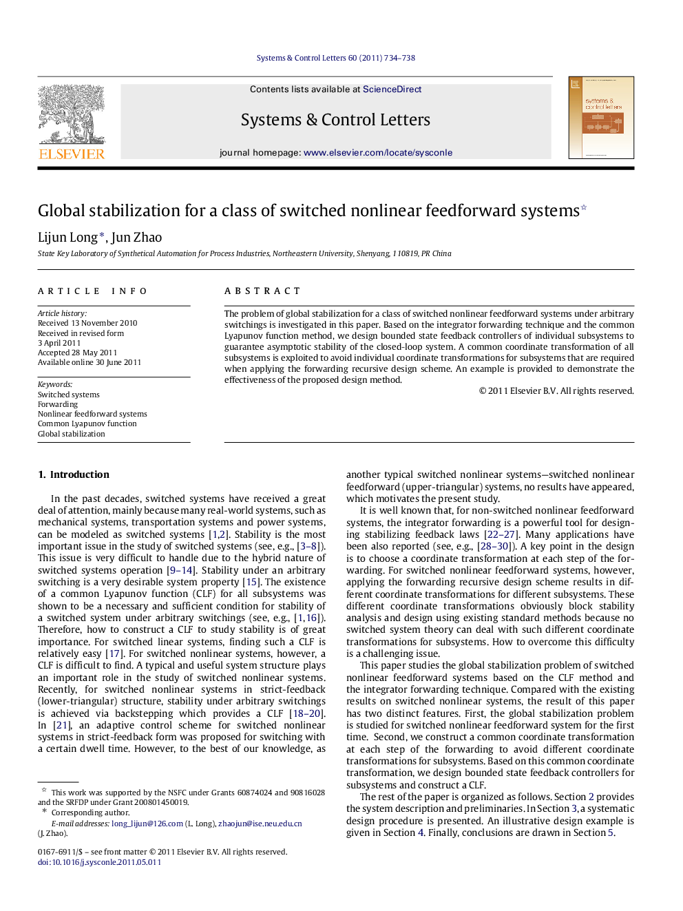 Global stabilization for a class of switched nonlinear feedforward systems 