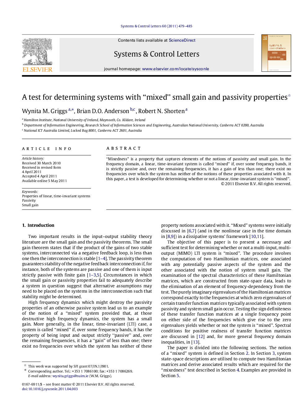 A test for determining systems with “mixed” small gain and passivity properties 